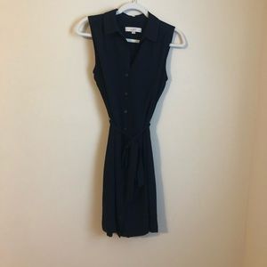 LOFT Belted Shirt Dress, Navy, Size 4